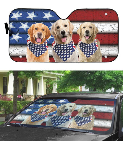 Gearhumans 3D Golden Retriever USA Flag Custom Sunshade