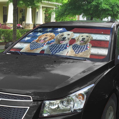Gearhumans 3D Golden Retriever USA Flag Custom Sunshade