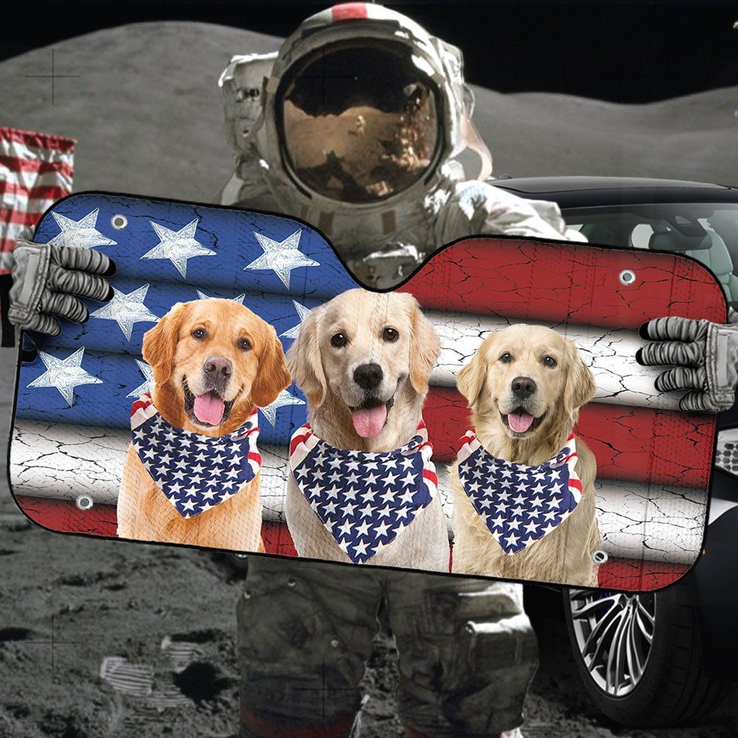 Gearhumans 3D Golden Retriever USA Flag Custom Sunshade