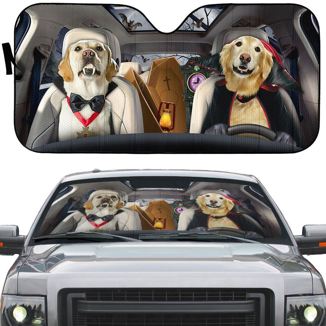 Gearhumans 3D Golden Retriever Vampire Custom Car Auto Sunshade