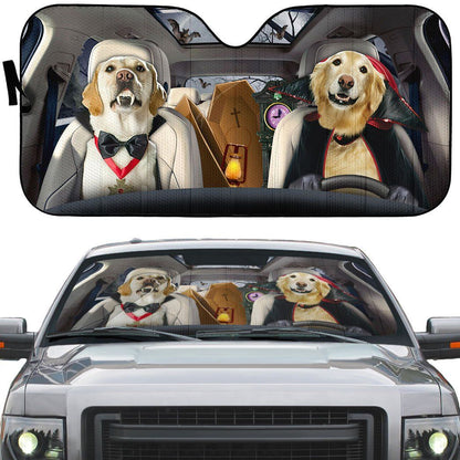 Gearhumans 3D Golden Retriever Vampire Custom Car Auto Sunshade