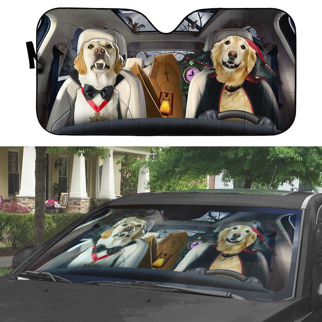 Gearhumans 3D Golden Retriever Vampire Custom Car Auto Sunshade
