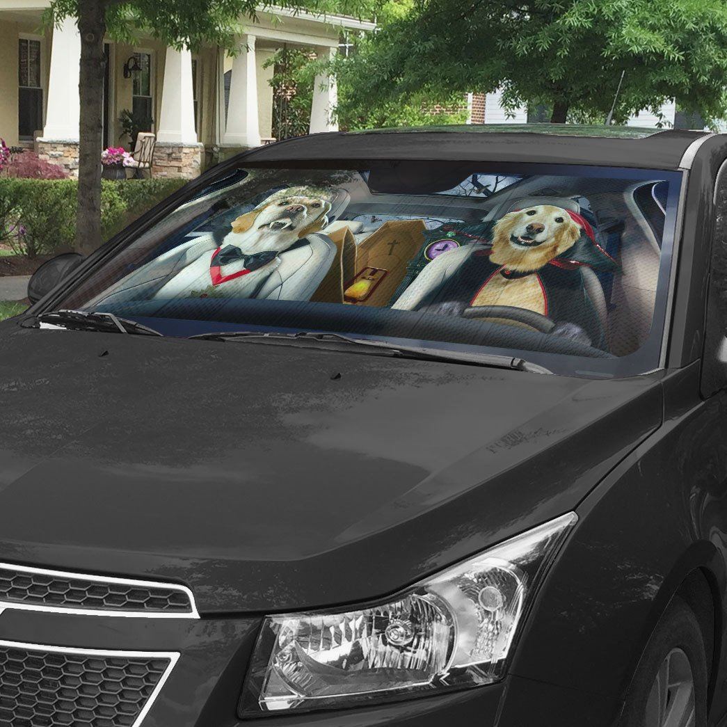 Gearhumans 3D Golden Retriever Vampire Custom Car Auto Sunshade