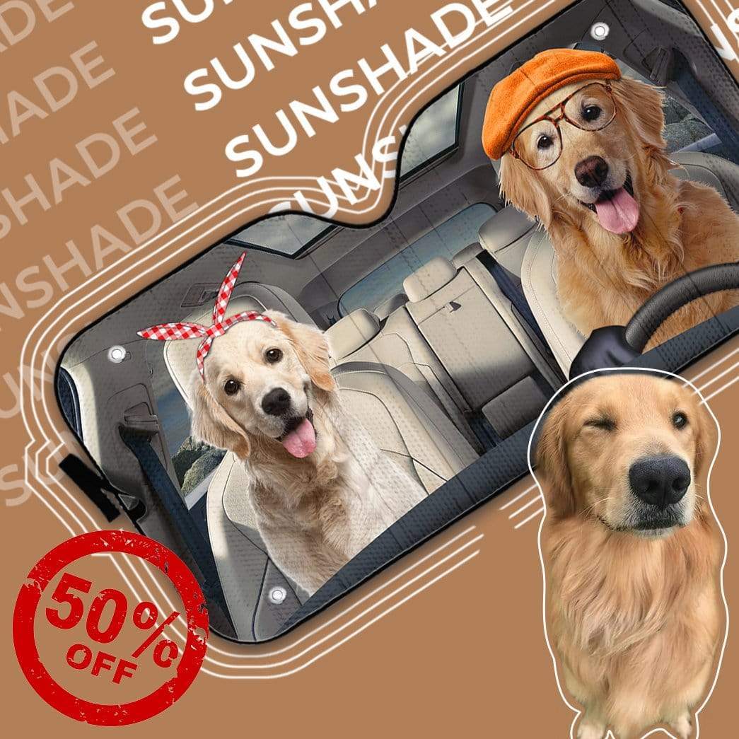 Gearhumans 3D Golden Retrievers Family Dog Custom Car Auto Sunshade