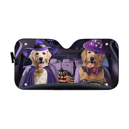 Gearhumans 3D Golden Retrievers Family Dog Hallowen Custom Car Auto Sunshade
