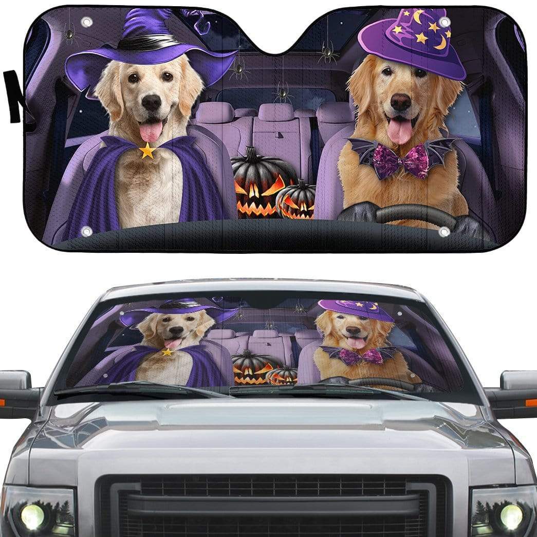 Gearhumans 3D Golden Retrievers Family Dog Hallowen Custom Car Auto Sunshade