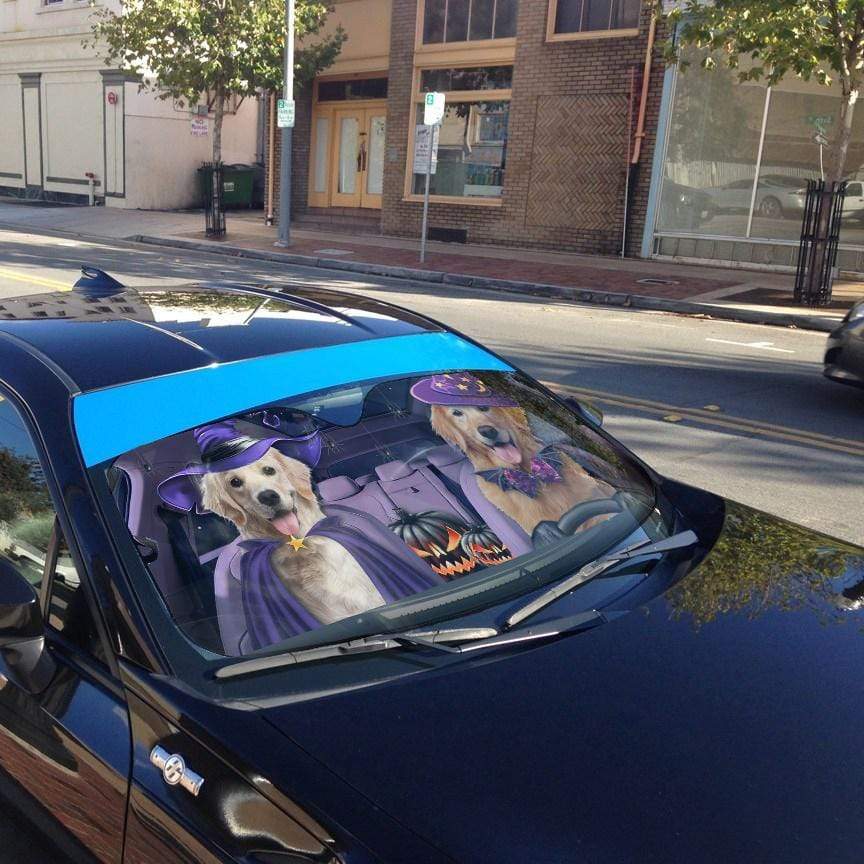Gearhumans 3D Golden Retrievers Family Dog Hallowen Custom Car Auto Sunshade