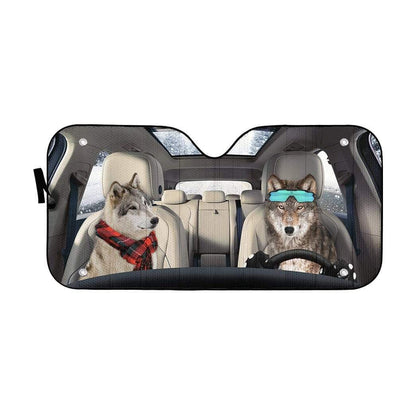 Gearhumans 3D Gray Wolves Custom Car Auto Sunshade