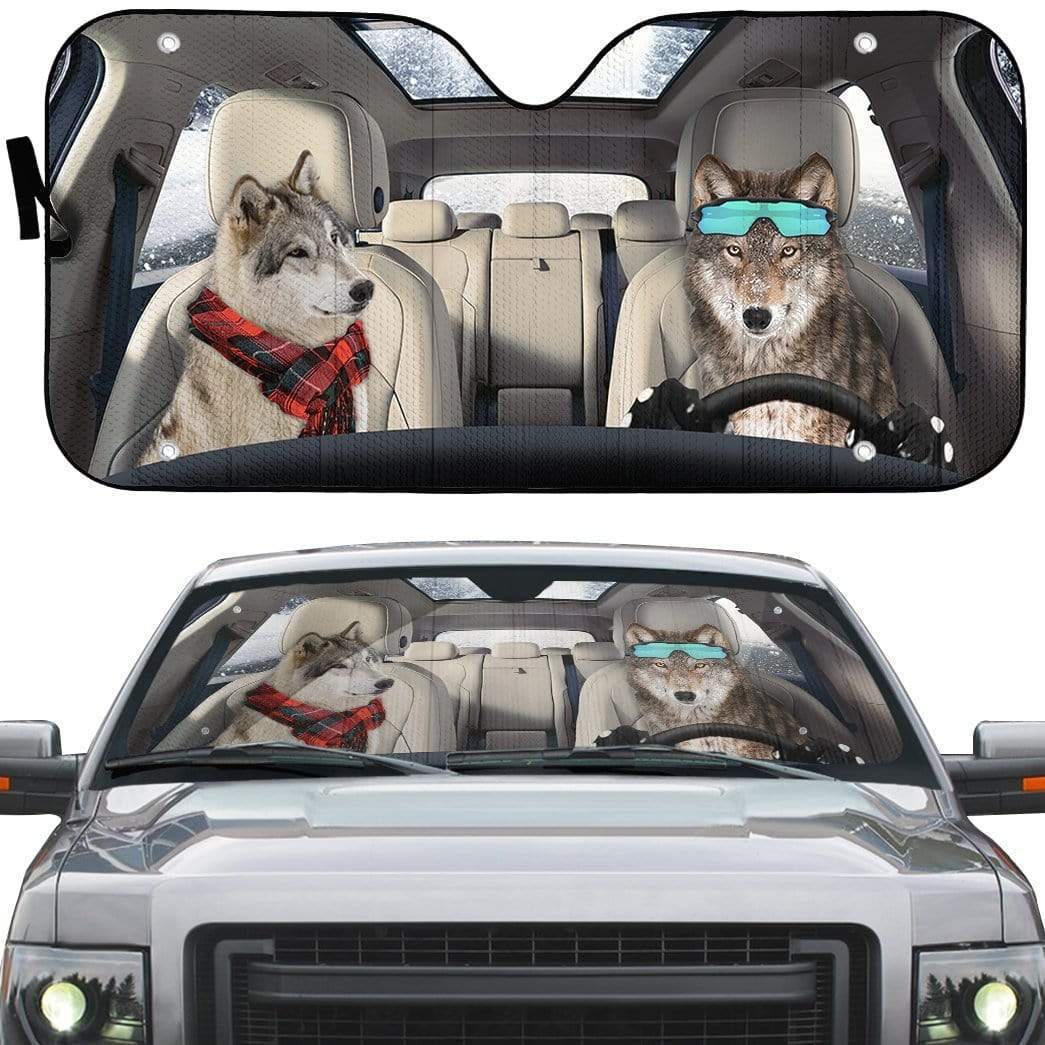 Gearhumans 3D Gray Wolves Custom Car Auto Sunshade