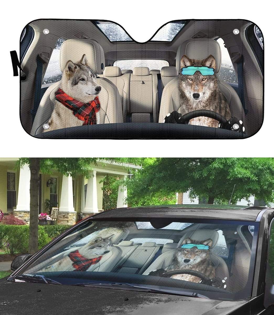 Gearhumans 3D Gray Wolves Custom Car Auto Sunshade
