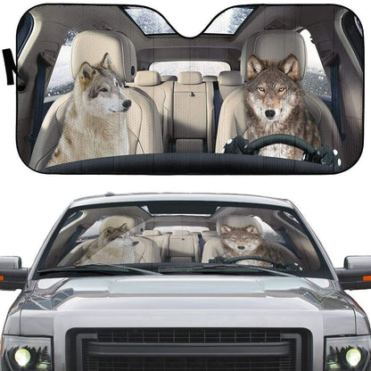 Gearhumans 3D Gray Wolves v2.0 Custom Car Auto Sunshade