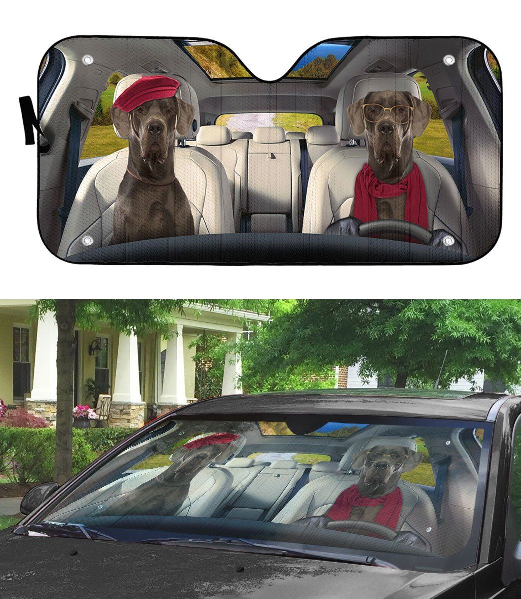 Gearhumans 3D Great Dane Couple Dog Auto Car Sunshade