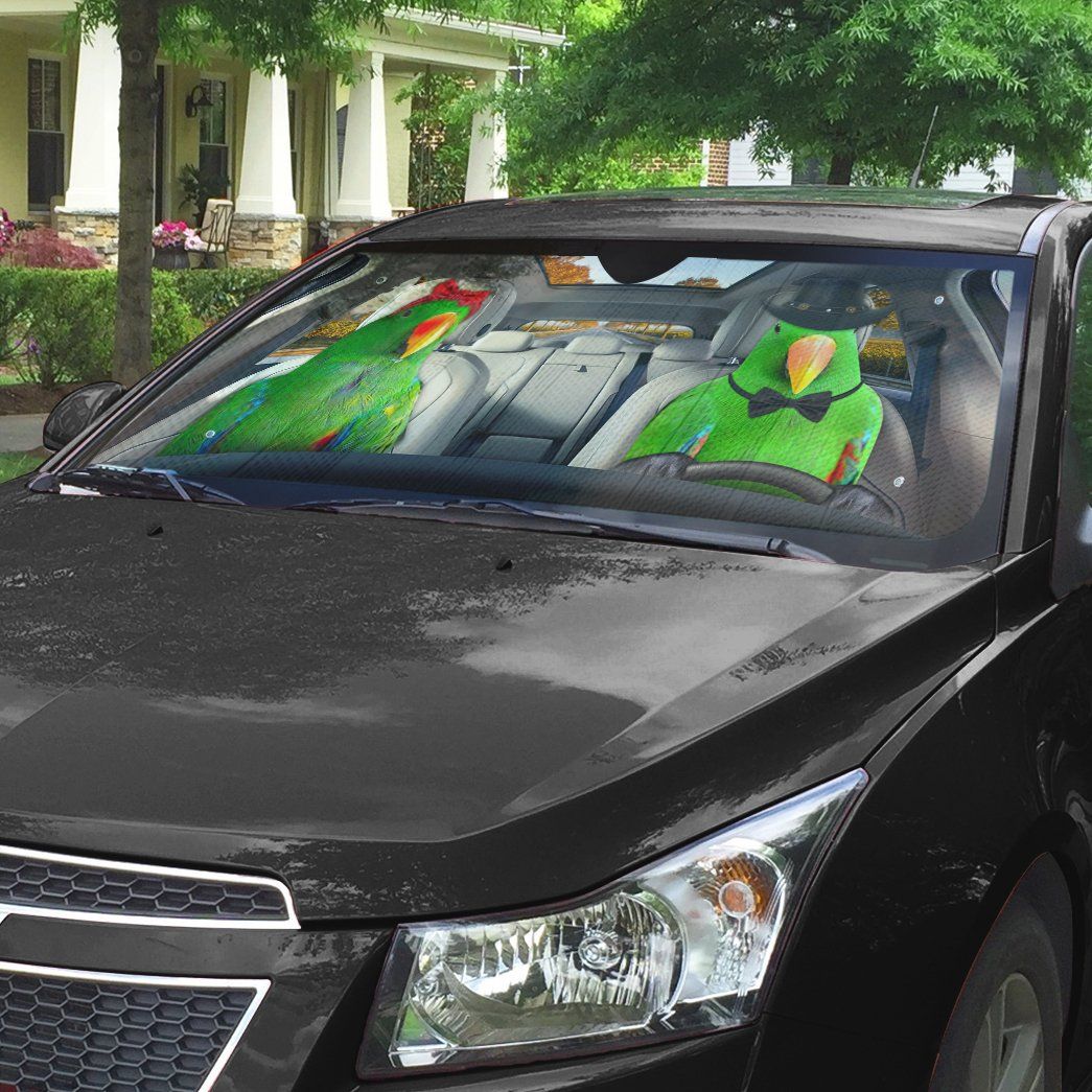 Gearhumans 3D Green Eclectus Parrot Auto Car Sunshade