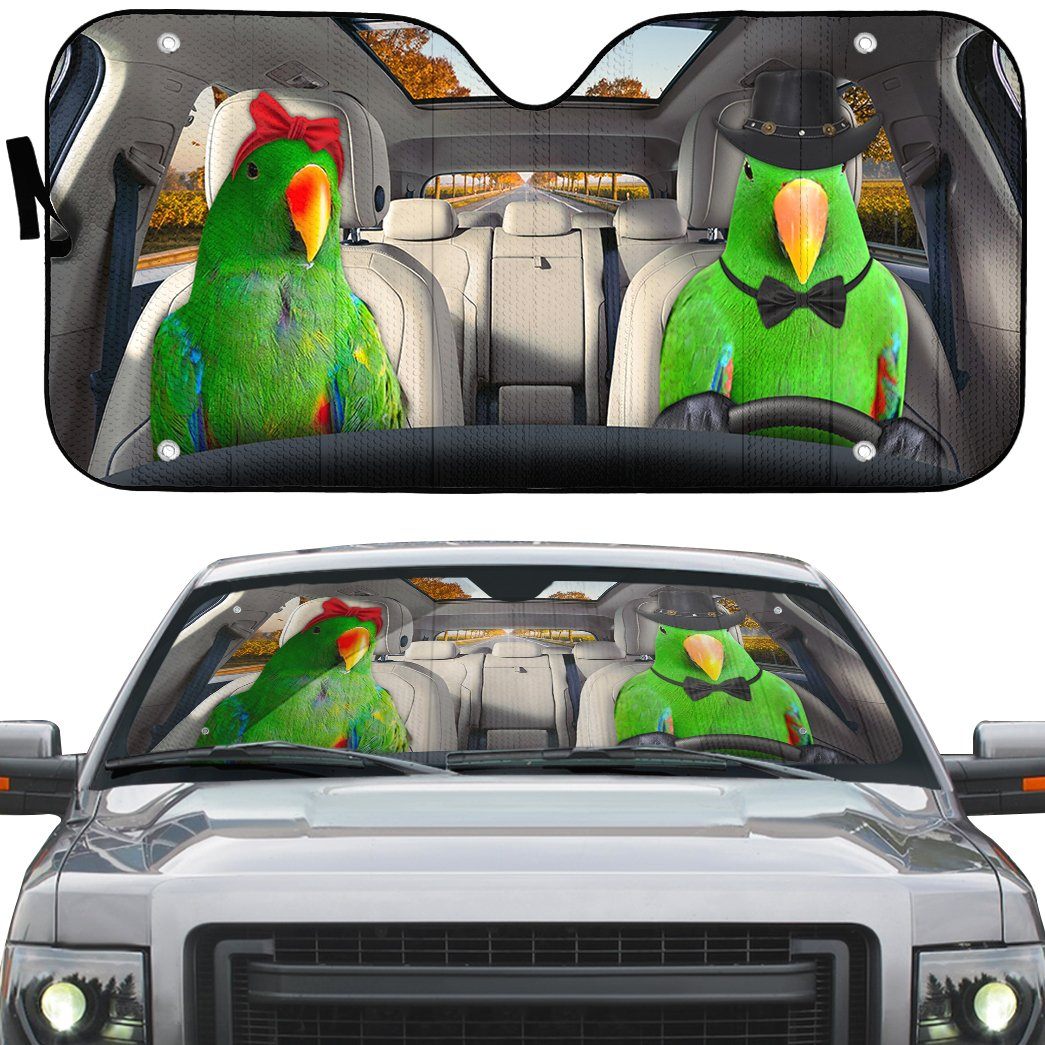 Gearhumans 3D Green Eclectus Parrot Auto Car Sunshade