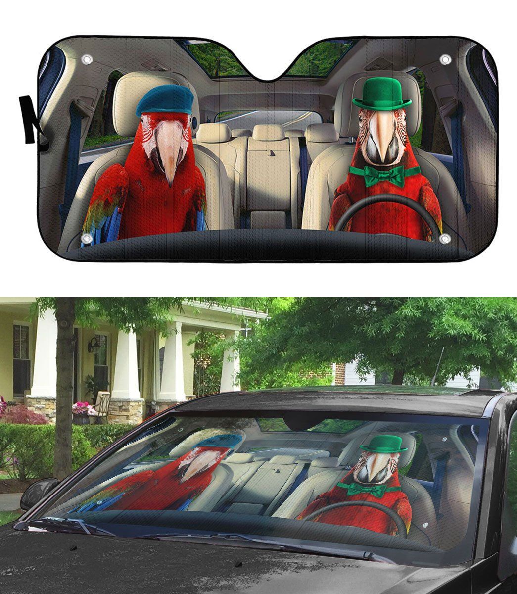 Gearhumans 3D Green Winged Macaw Parrot Auto Car Sunshade
