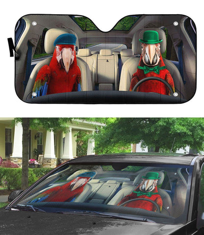 Gearhumans 3D Green Winged Macaw Parrot Auto Car Sunshade