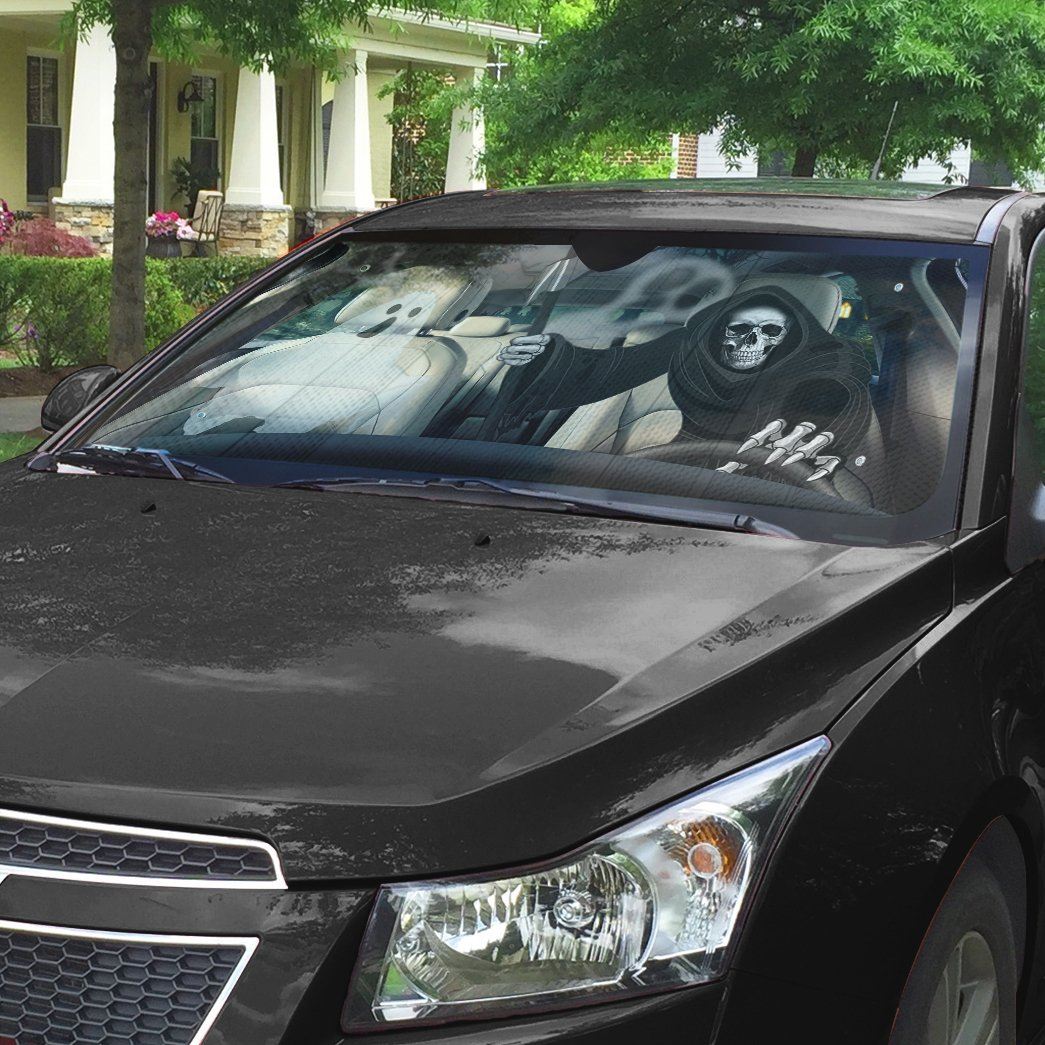 Gearhumans 3D Grim Reaper Skeleton Custom Car Auto Sunshade