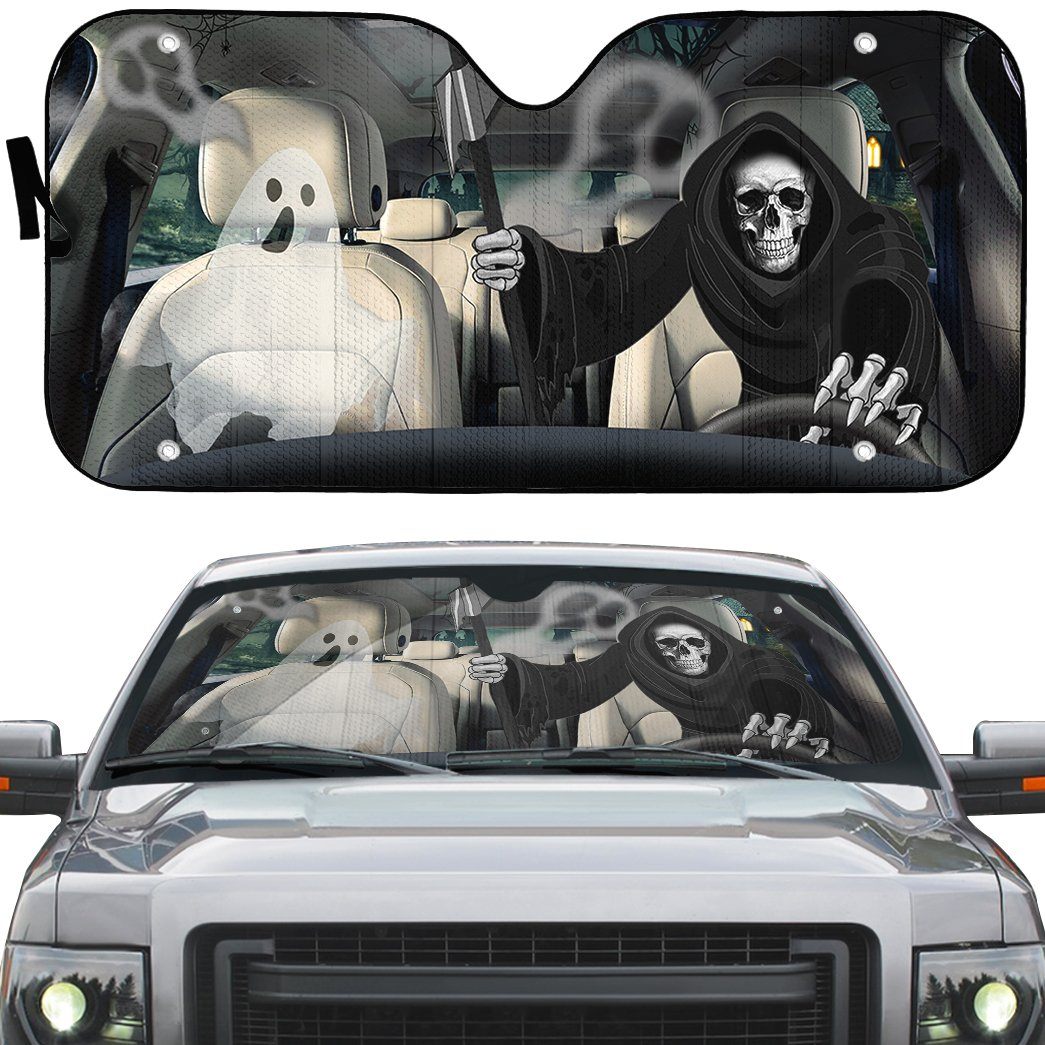 Gearhumans 3D Grim Reaper Skeleton Custom Car Auto Sunshade