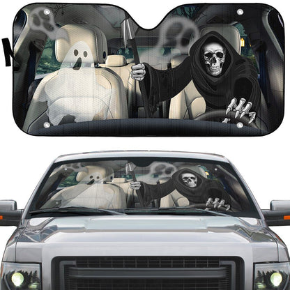 Gearhumans 3D Grim Reaper Skeleton Custom Car Auto Sunshade