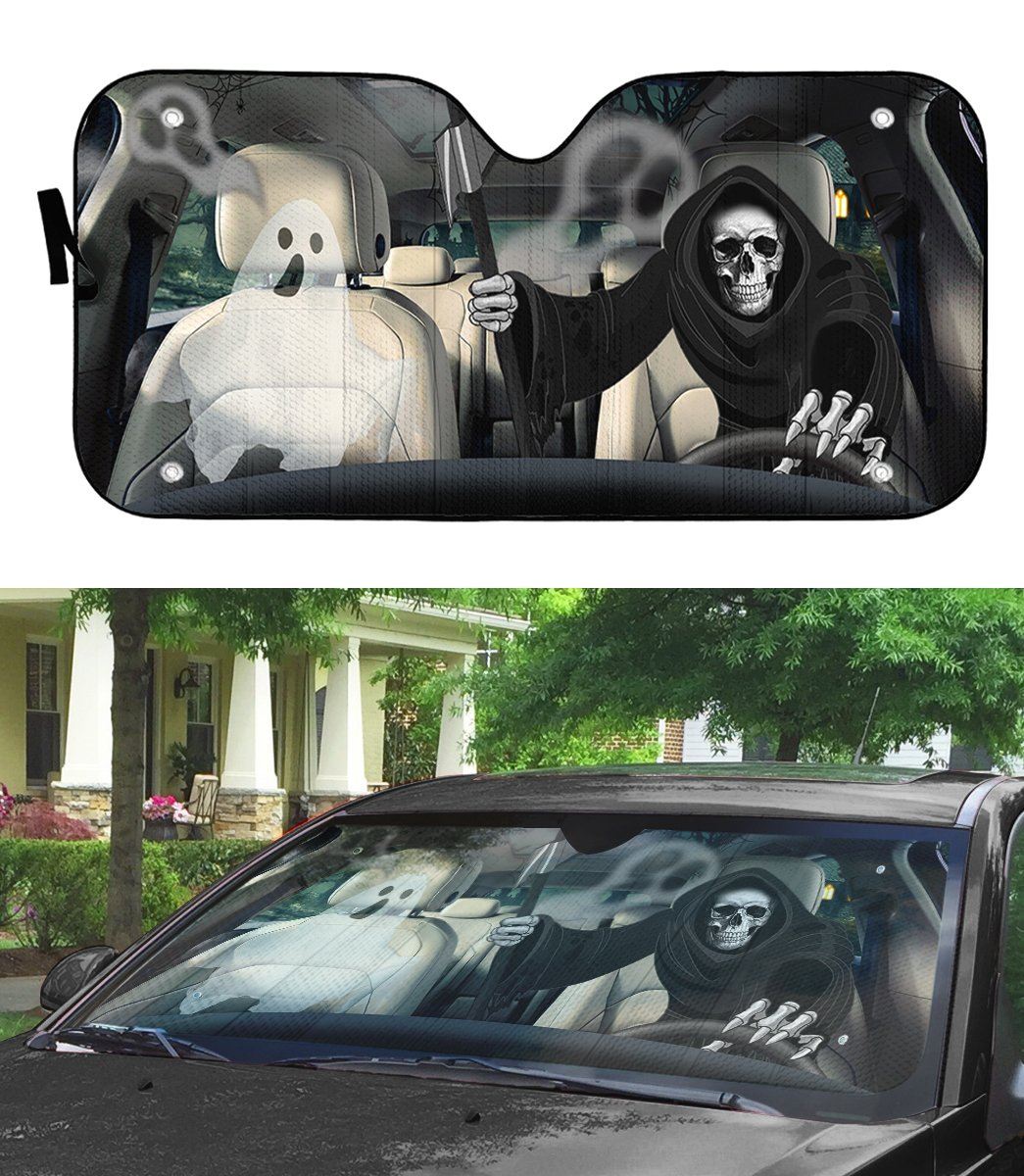 Gearhumans 3D Grim Reaper Skeleton Custom Car Auto Sunshade