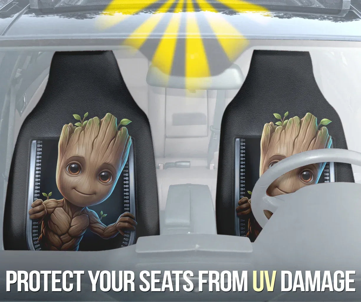 3D Groot Car Seat Covers - Custom Car Accessories - PersonalizedFury