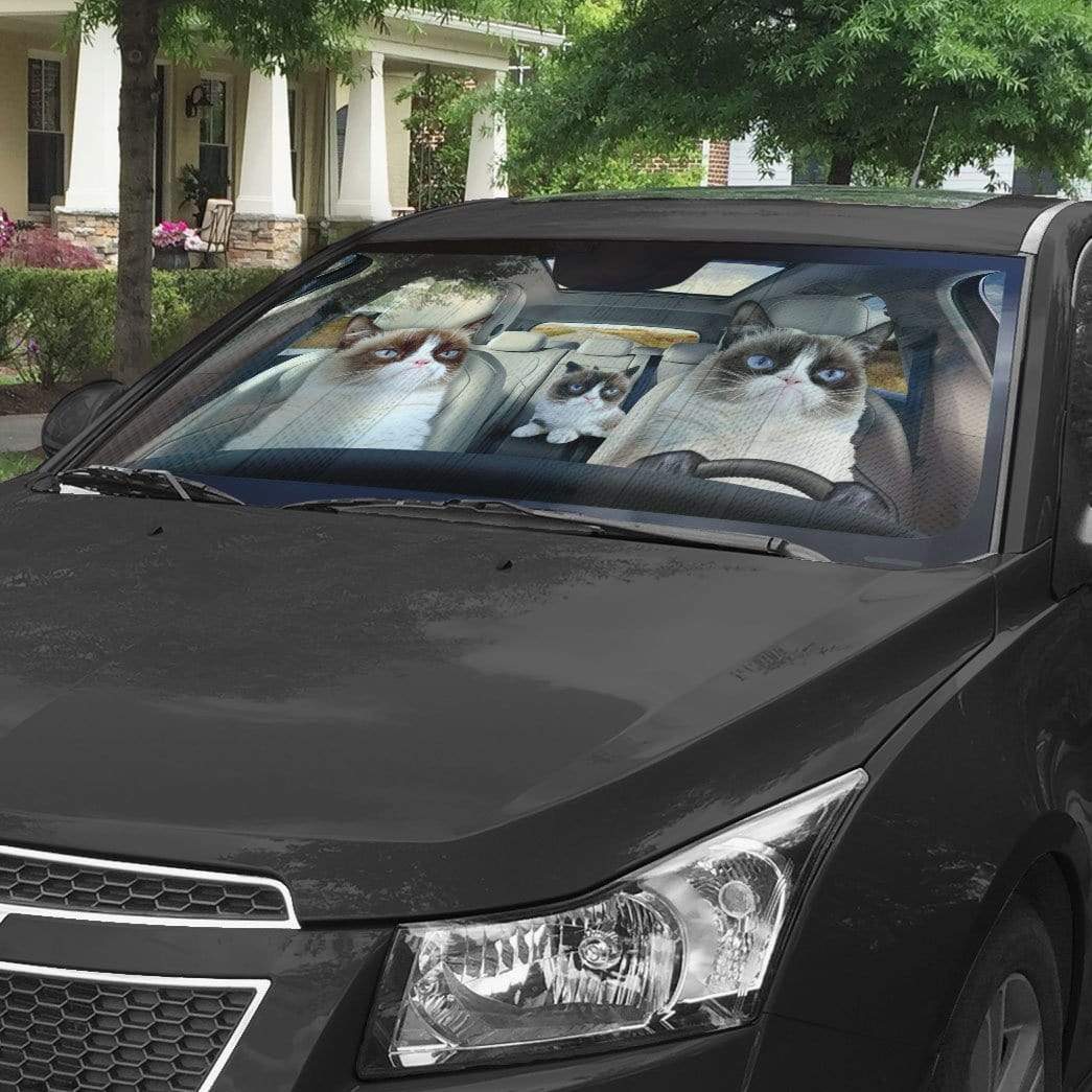 Gearhumans 3D Grumpy Cat Custom Car Auto Sunshade