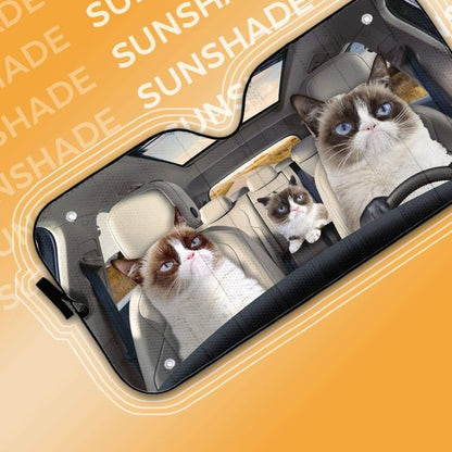 Gearhumans 3D Grumpy Cat Custom Car Auto Sunshade