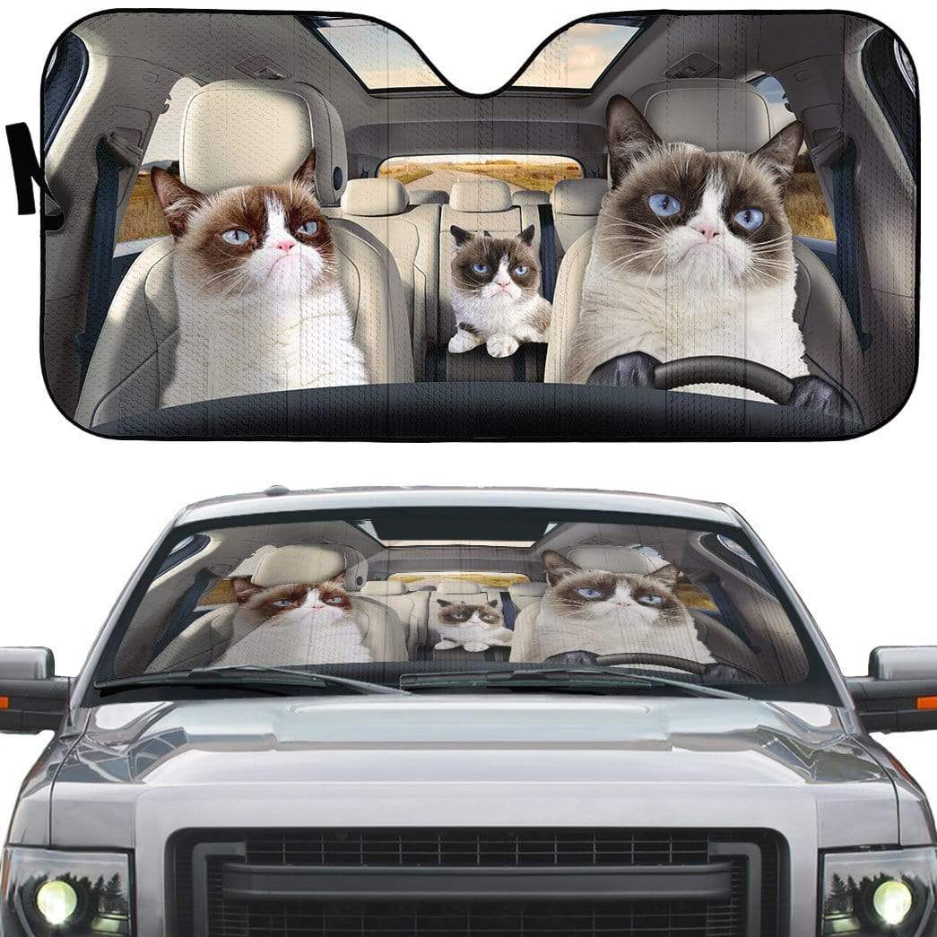 Gearhumans 3D Grumpy Cat Custom Car Auto Sunshade