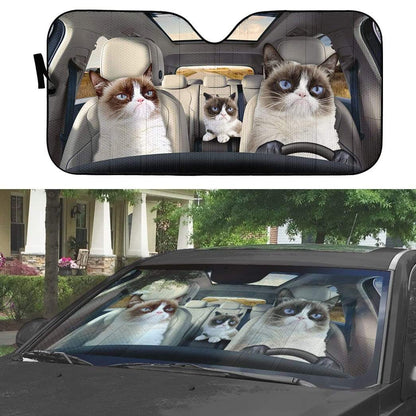 Gearhumans 3D Grumpy Cat Custom Car Auto Sunshade