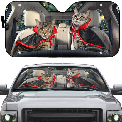 Gearhumans 3D Halloween American Shorthair Cats Vampire Custom Car Auto Sunshade