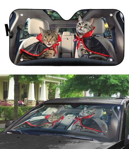 Gearhumans 3D Halloween American Shorthair Cats Vampire Custom Car Auto Sunshade