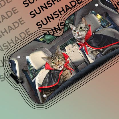 Gearhumans 3D Halloween American Shorthair Cats Vampire Custom Car Auto Sunshade