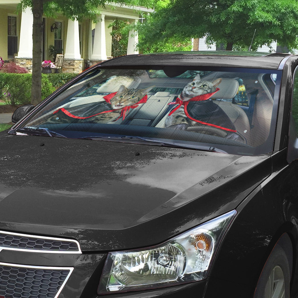 Gearhumans 3D Halloween American Shorthair Cats Vampire Custom Car Auto Sunshade