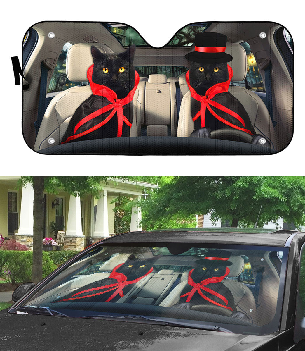 Gearhumans 3D Halloween Black Cats Vampire Custom Car Auto Sunshade