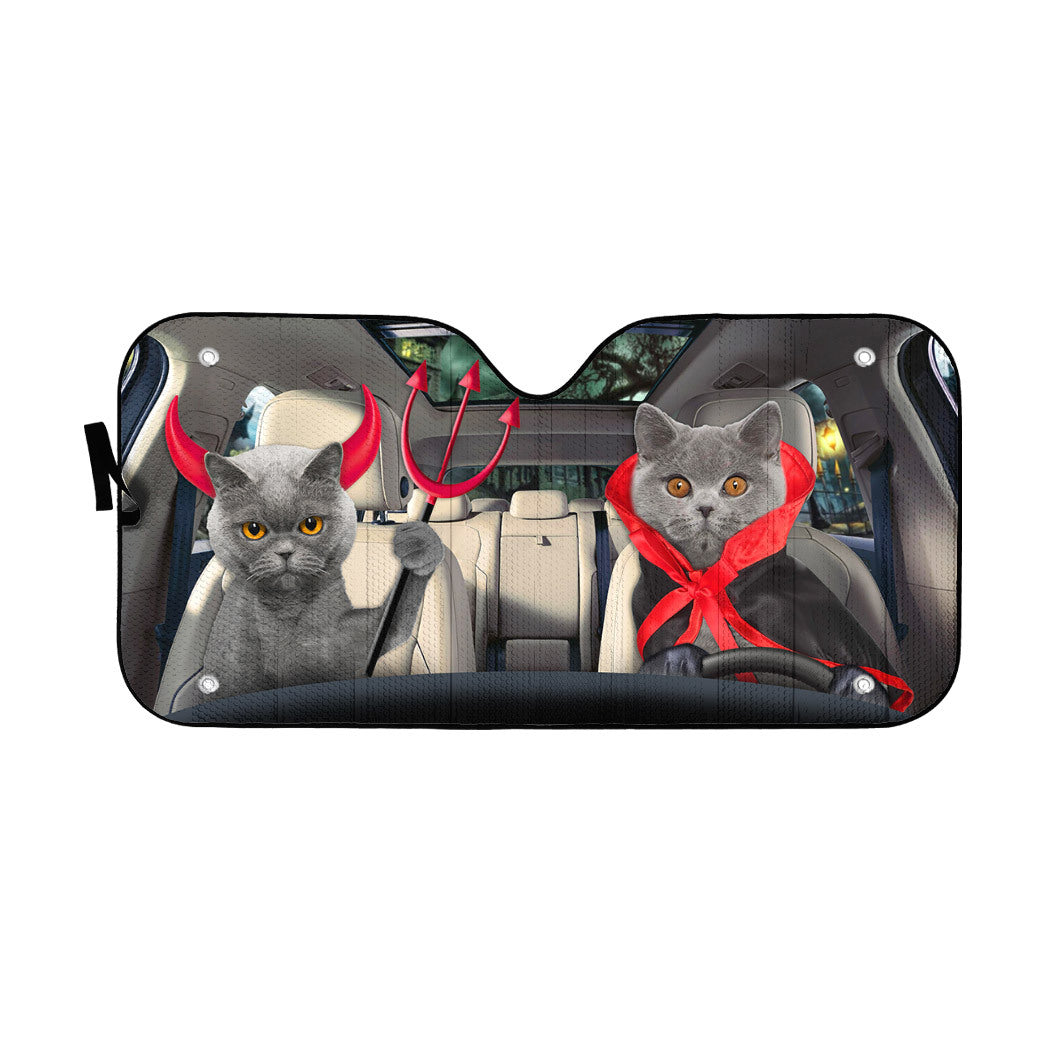 Gearhumans 3D Halloween British Shorthair Cats Vampire Custom Car Auto Sunshade