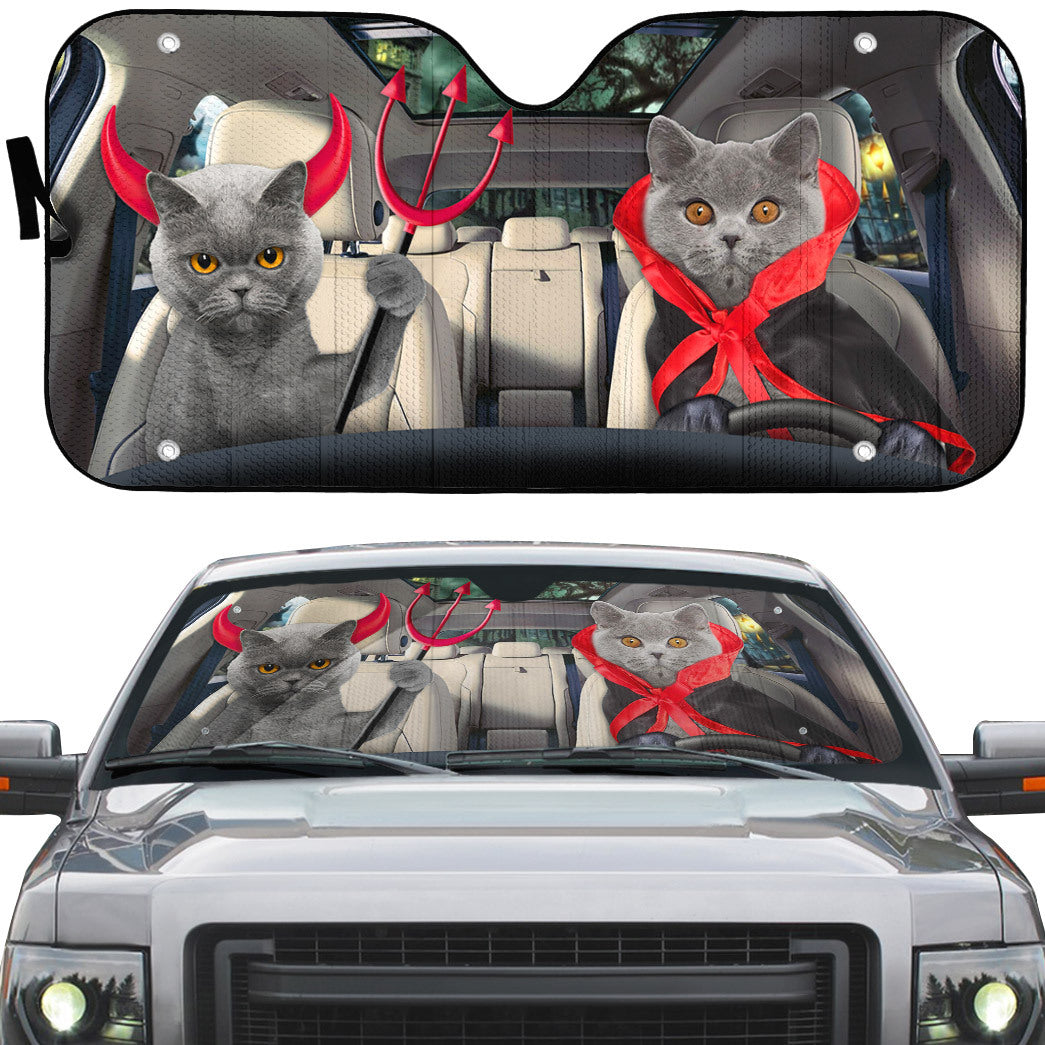 Gearhumans 3D Halloween British Shorthair Cats Vampire Custom Car Auto Sunshade