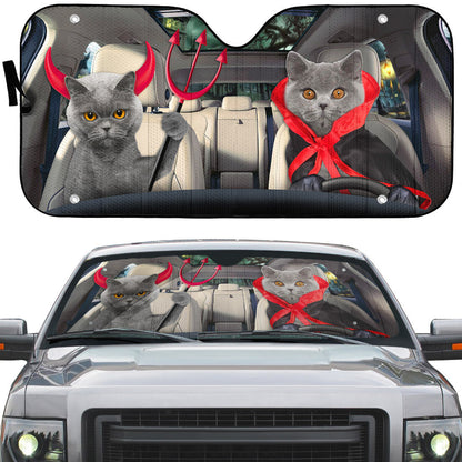 Gearhumans 3D Halloween British Shorthair Cats Vampire Custom Car Auto Sunshade