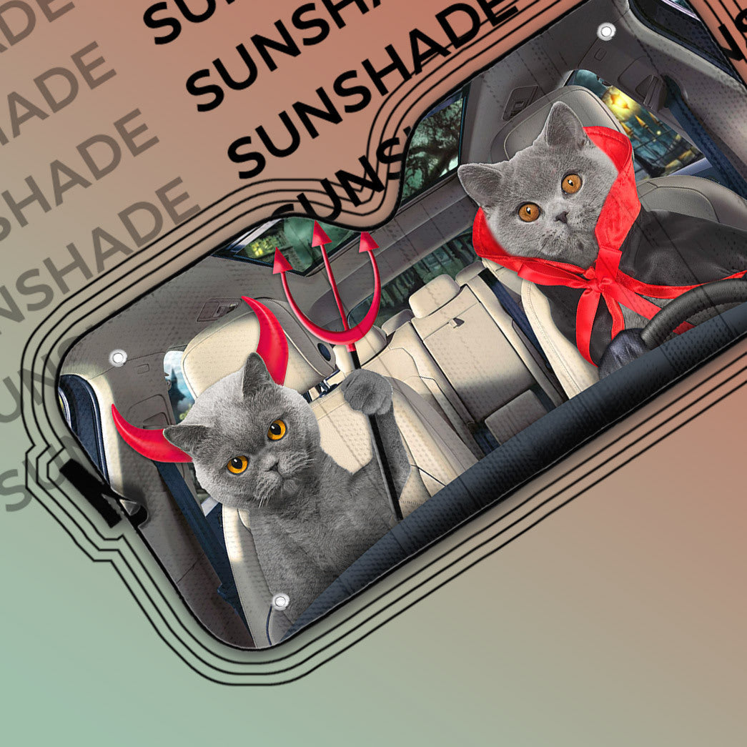Gearhumans 3D Halloween British Shorthair Cats Vampire Custom Car Auto Sunshade