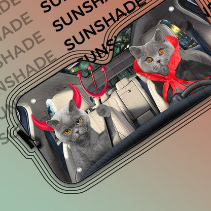 Gearhumans 3D Halloween British Shorthair Cats Vampire Custom Car Auto Sunshade