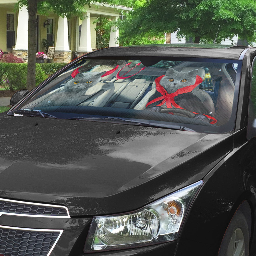Gearhumans 3D Halloween British Shorthair Cats Vampire Custom Car Auto Sunshade