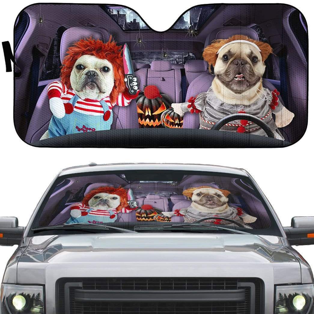 Gearhumans 3D Halloween Bulldog Cosplay Custom Car Auto Sunshade