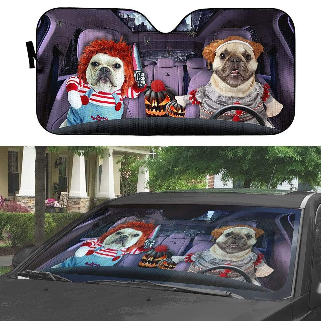 Gearhumans 3D Halloween Bulldog Cosplay Custom Car Auto Sunshade