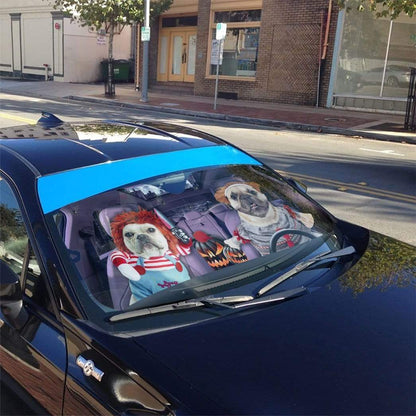 Gearhumans 3D Halloween Bulldog Cosplay Custom Car Auto Sunshade