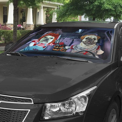 Gearhumans 3D Halloween Bulldog Cosplay Custom Car Auto Sunshade