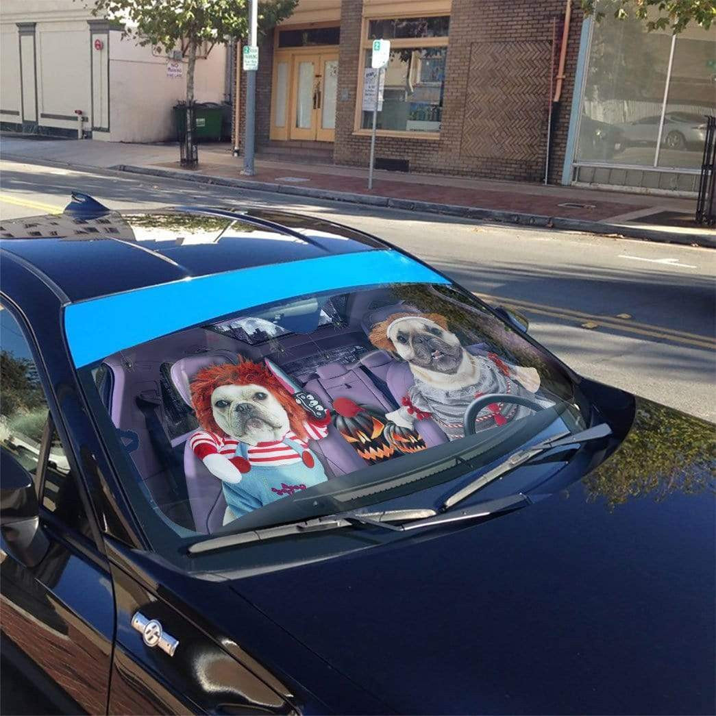 Gearhumans 3D Halloween Bulldog Cosplay Custom Car Auto Sunshade