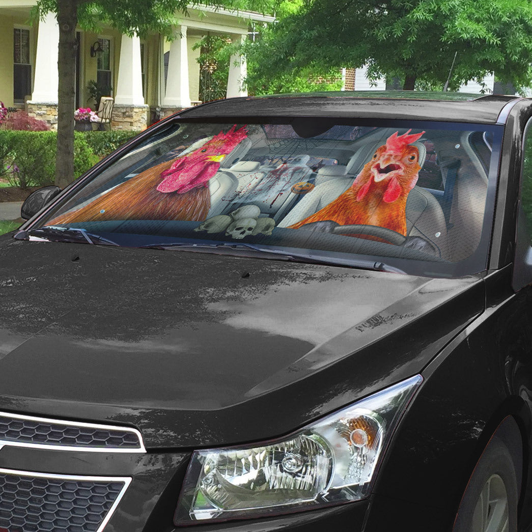 Gearhumans 3D Halloween Chicken Rooster Custom Car Auto Sunshade