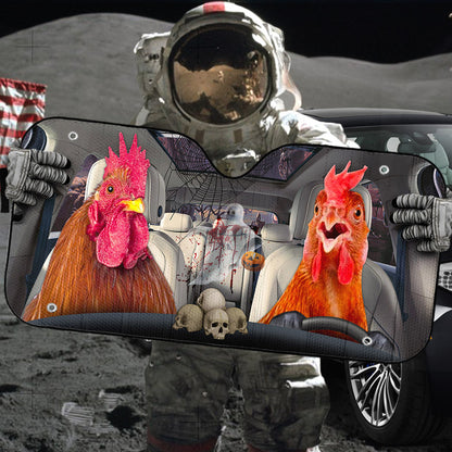 Gearhumans 3D Halloween Chicken Rooster Custom Car Auto Sunshade