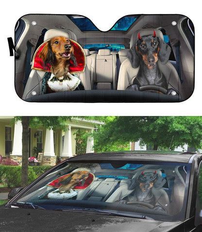 Gearhumans 3D Halloween Dachshund Dogs Vampire Custom Car Auto Sunshade