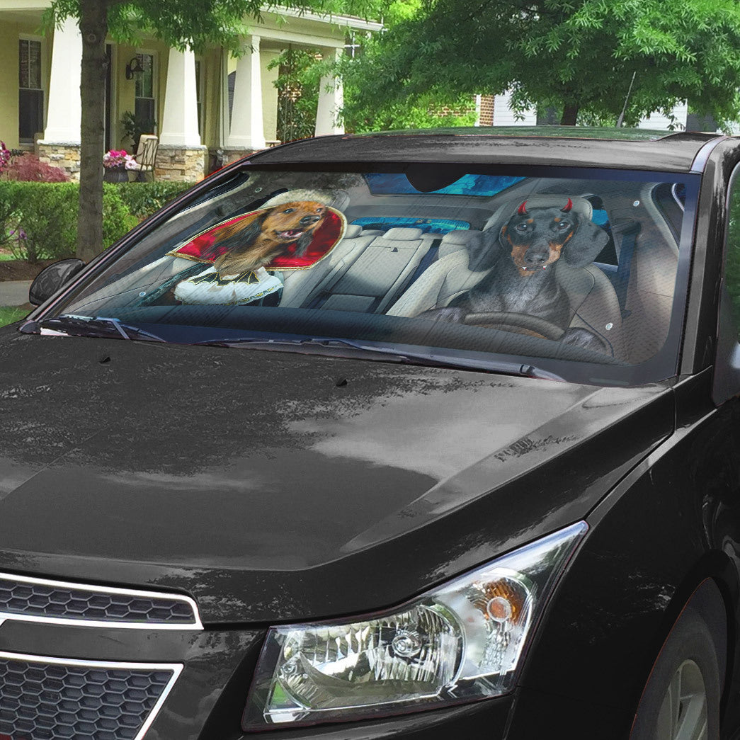 Gearhumans 3D Halloween Dachshund Dogs Vampire Custom Car Auto Sunshade