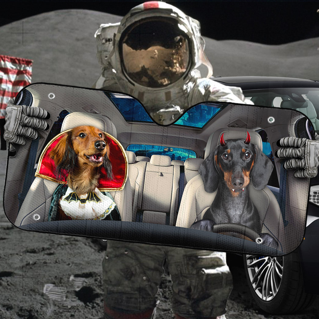 Gearhumans 3D Halloween Dachshund Dogs Vampire Custom Car Auto Sunshade